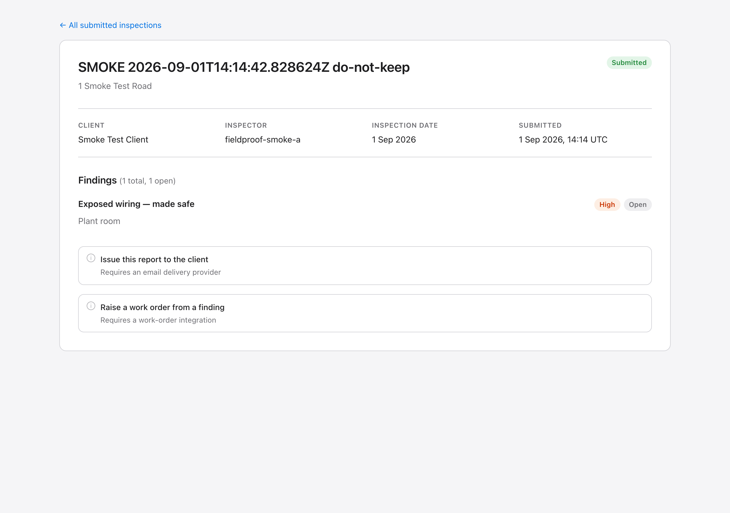 FieldProof admin console — Review detail