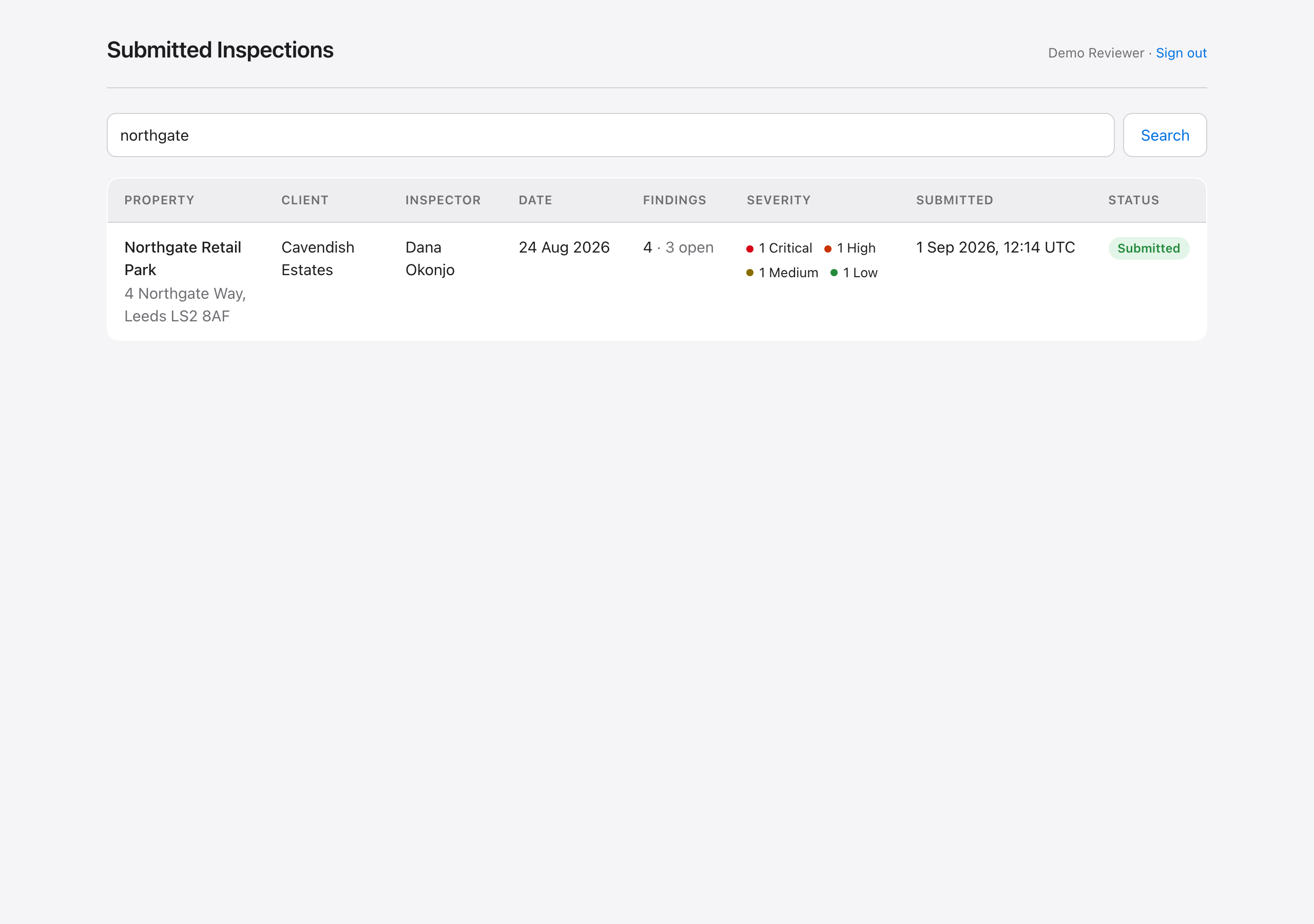 FieldProof admin console — Search